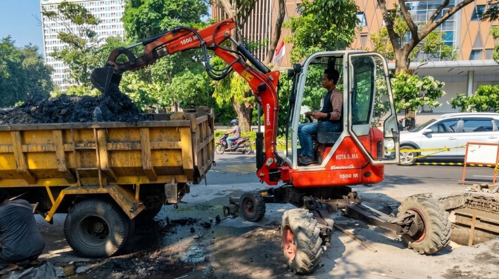 drainase simpang lima dibersihkan